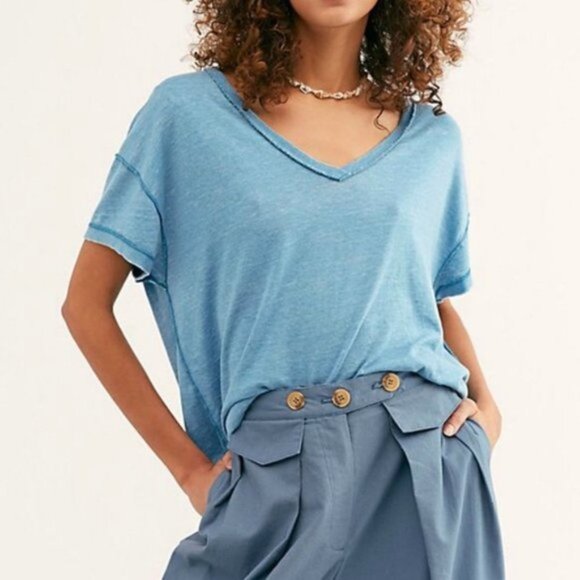 NWT Free People All Mine Tee Baja Blue - Picture 1 of 4